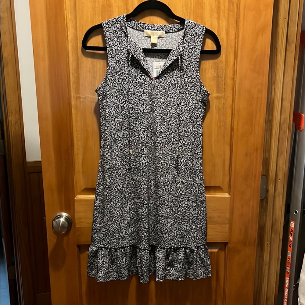Michael Kors Black and White Ruffled Sheath Dress